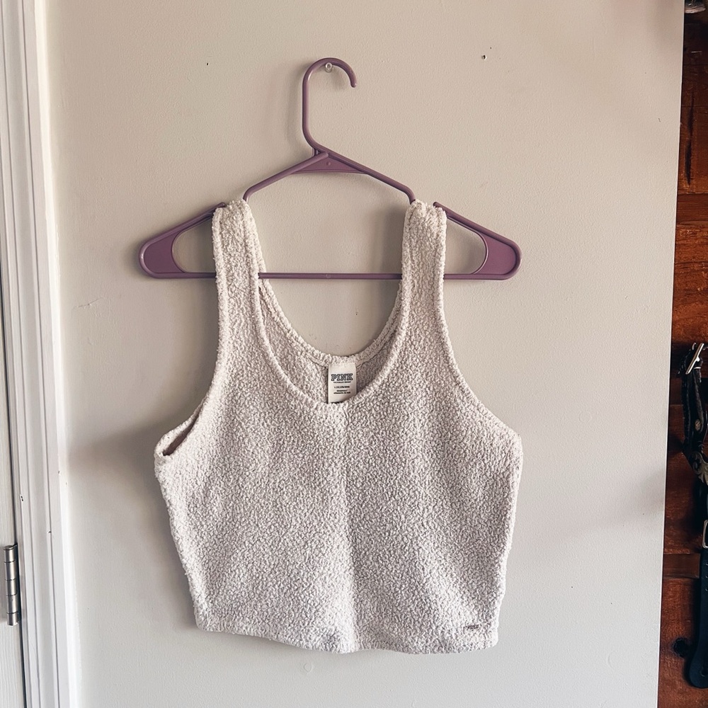 Victoria secret pink cream fuzzy crop top